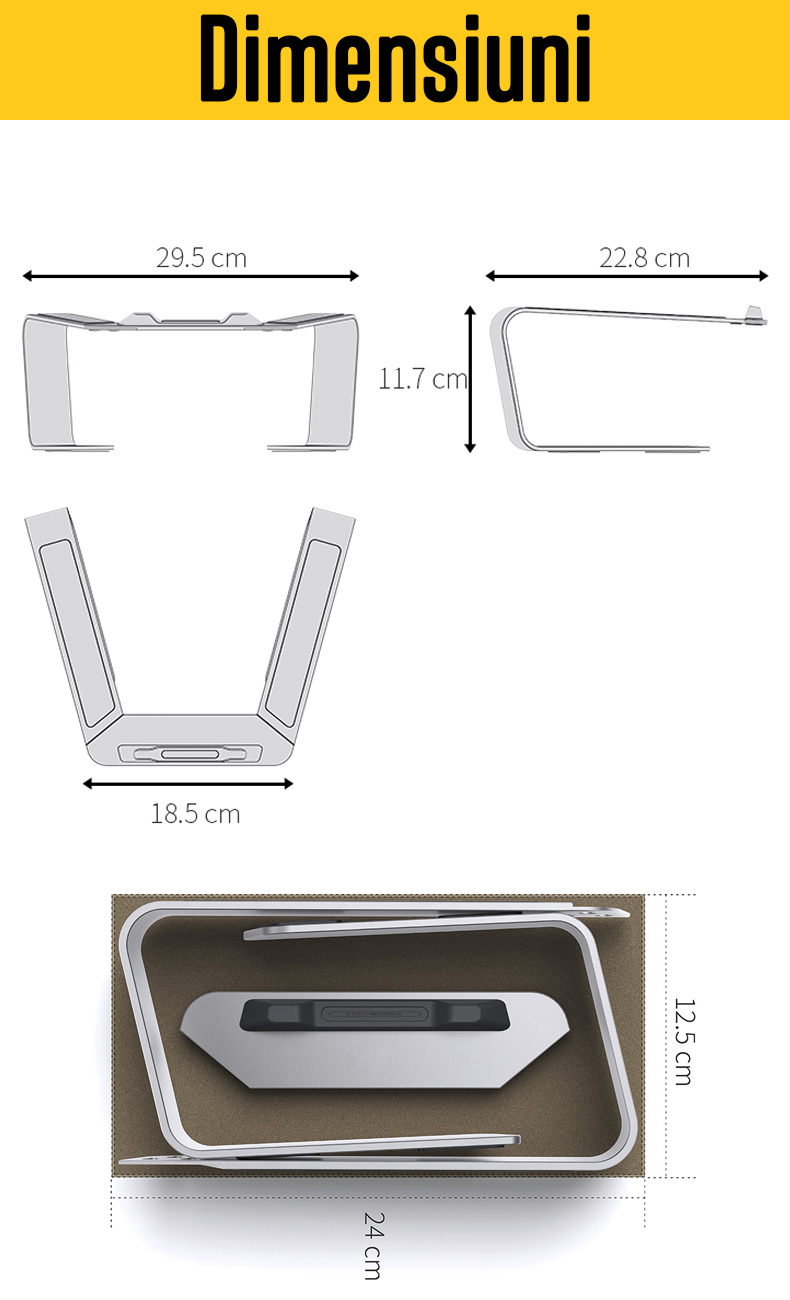 Stand Ergonomic pentru Laptop, din Aluminiu, compatibil cu 1015.6 inch